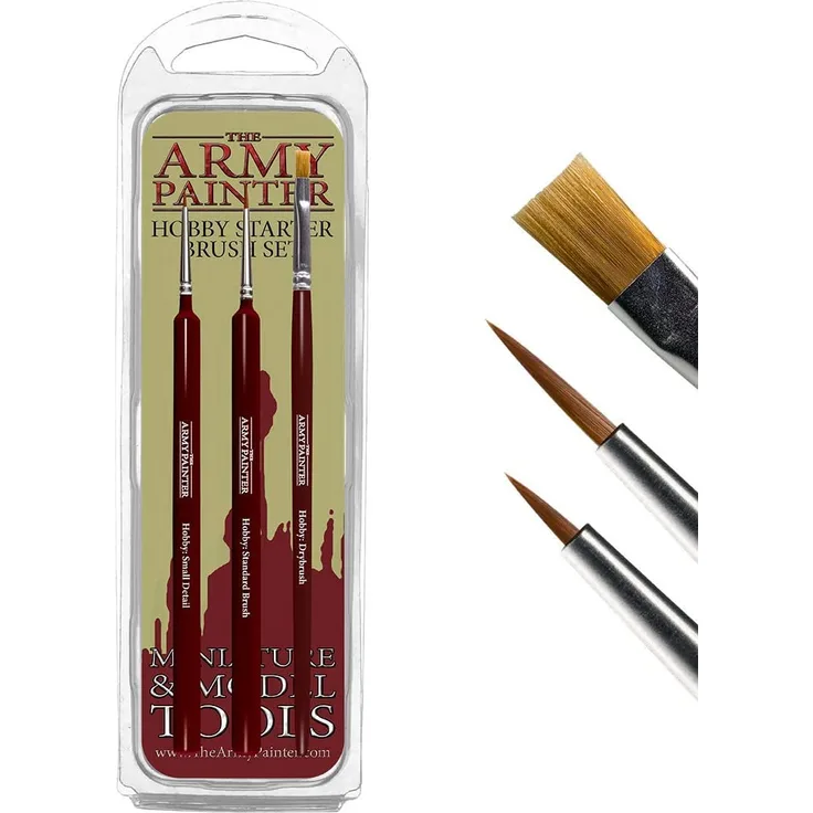 The Army Painter | Hobby Starter Pinsel Set | 3 Pinsel | Synthetik Toray | Basecoat, Detail Brush, Drybrush | Beginner Zubehör | für Rollenspiel-, Wargames- und Tabletop Modell-Malerei