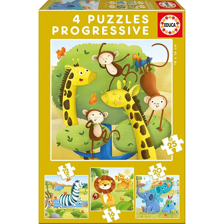 Educa 17147 - Progressive Puzzles Wild Animals 12+16+20+25'