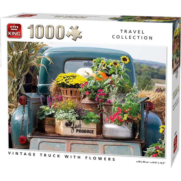 KING 55862 Vintage Truck mit Blumen Puzzle 1000 Teile, vollfarbig, 68 x 49 cm