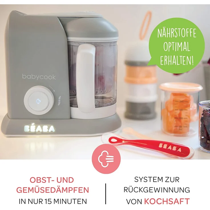 Béaba – Babycook Solo – 4-in-1 Babynahrungszubereiter – Mixen, Aufwärmen und Dampfgaren– Schnelles Dampfgaren – Hausmannskost für Babys und Kleinkinder – Abwechslungsreiche Ernährung für Ihr Baby–grau – Bild 3