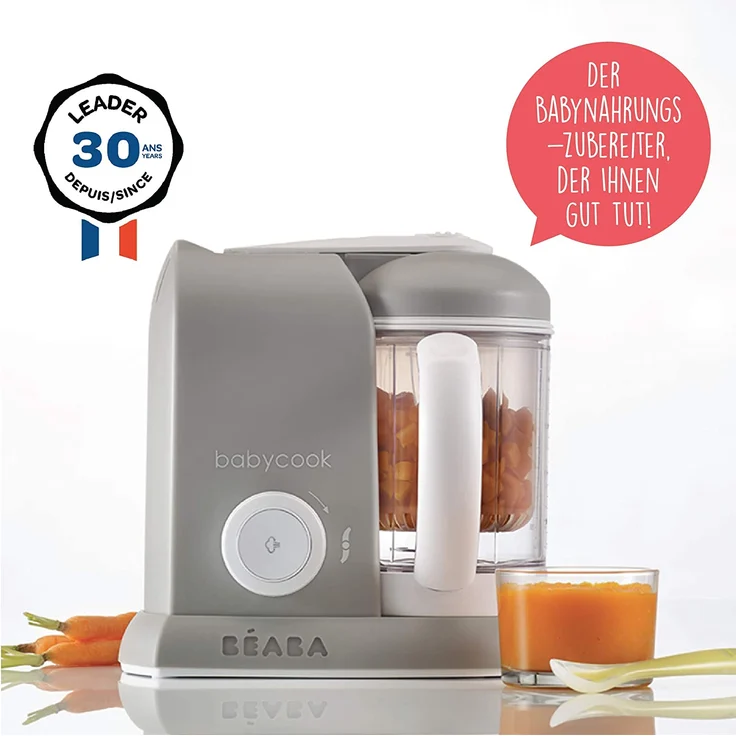 Béaba – Babycook Solo – 4-in-1 Babynahrungszubereiter – Mixen, Aufwärmen und Dampfgaren– Schnelles Dampfgaren – Hausmannskost für Babys und Kleinkinder – Abwechslungsreiche Ernährung für Ihr Baby–grau – Bild 2