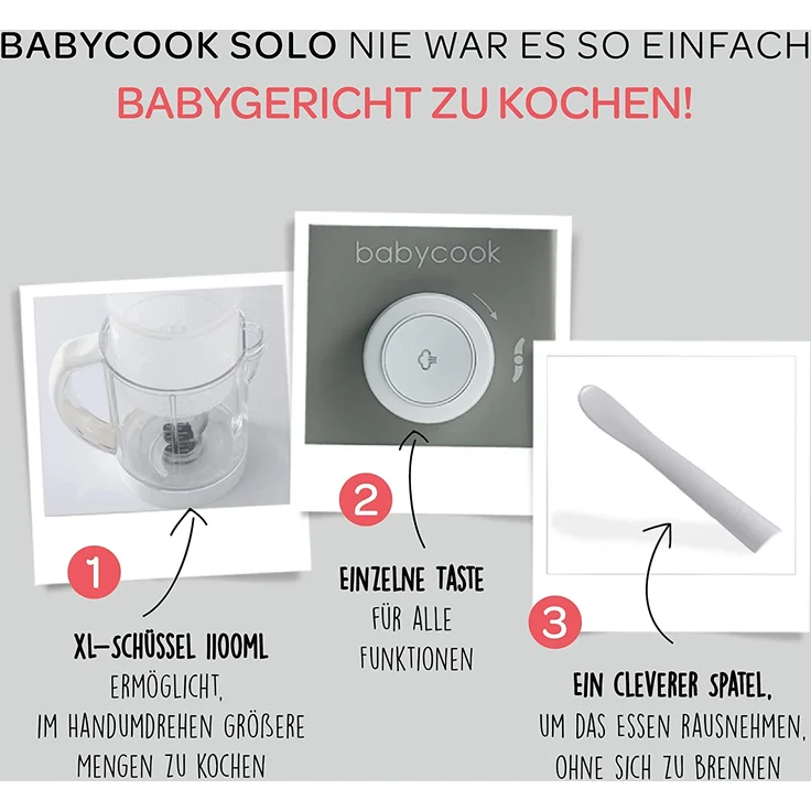 Béaba – Babycook Solo – 4-in-1 Babynahrungszubereiter – Mixen, Aufwärmen und Dampfgaren– Schnelles Dampfgaren – Hausmannskost für Babys und Kleinkinder – Abwechslungsreiche Ernährung für Ihr Baby–grau – Bild 5