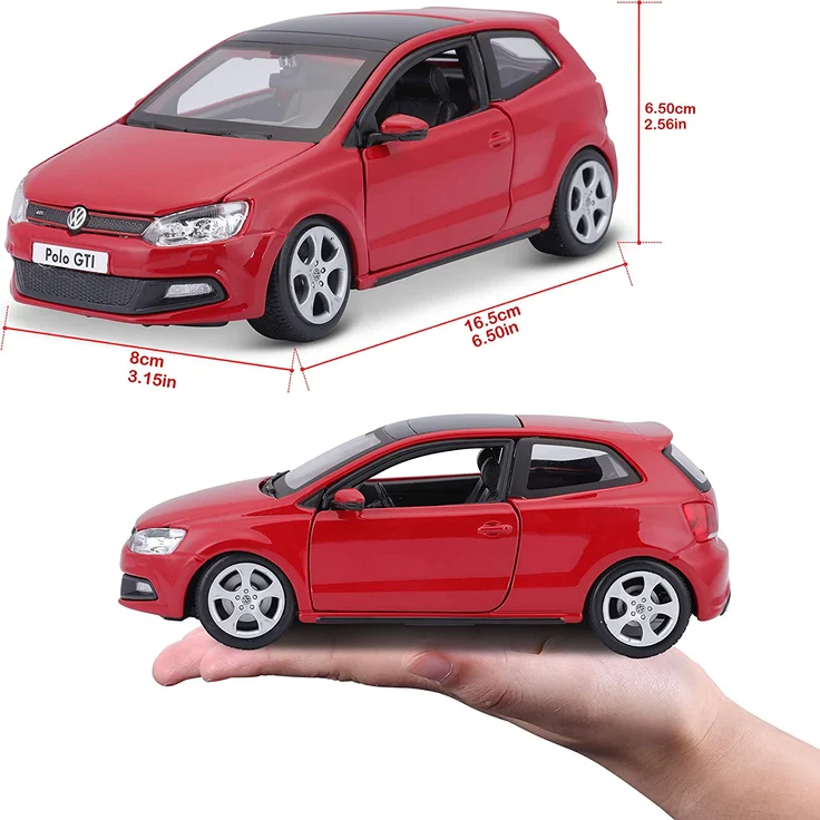 Bburago VW Polo 5 GTI : Modellauto im Maßstab 1:24, Türen und Motorhaube zum Öffnen, lenkbar, 19 cm, rot (18-21059) - Preisvergleich – Bild 10