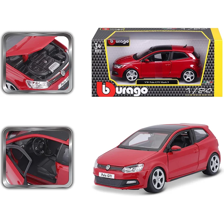 Bburago VW Polo 5 GTI : Modellauto im Maßstab 1:24, Türen und Motorhaube zum Öffnen, lenkbar, 19 cm, rot (18-21059) - Preisvergleich – Bild 17