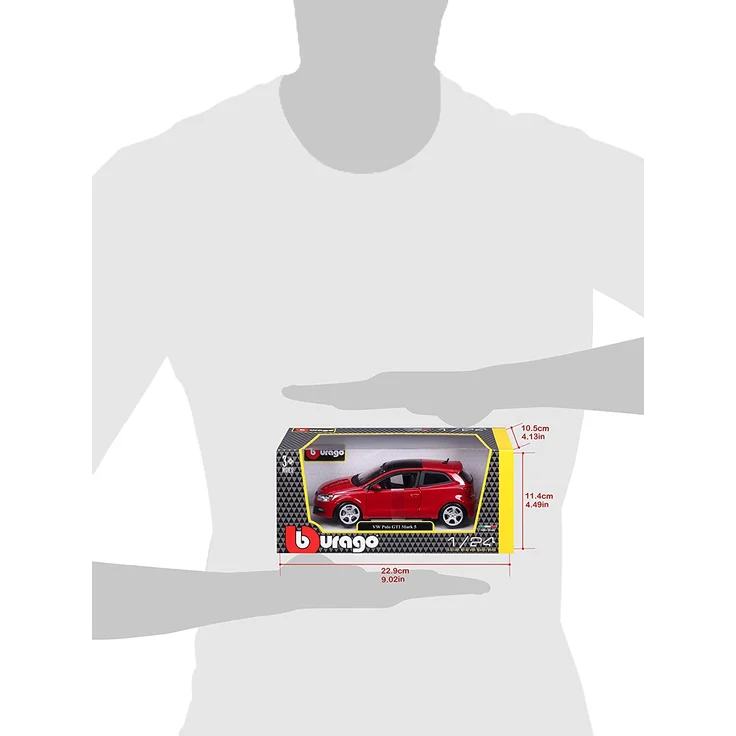 Bburago VW Polo 5 GTI : Modellauto im Maßstab 1:24, Türen und Motorhaube zum Öffnen, lenkbar, 19 cm, rot (18-21059) - Preisvergleich – Bild 12
