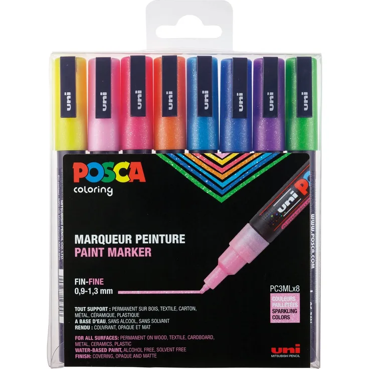 uni-ball Marker POSCA PC-3M Glitter 8er Set