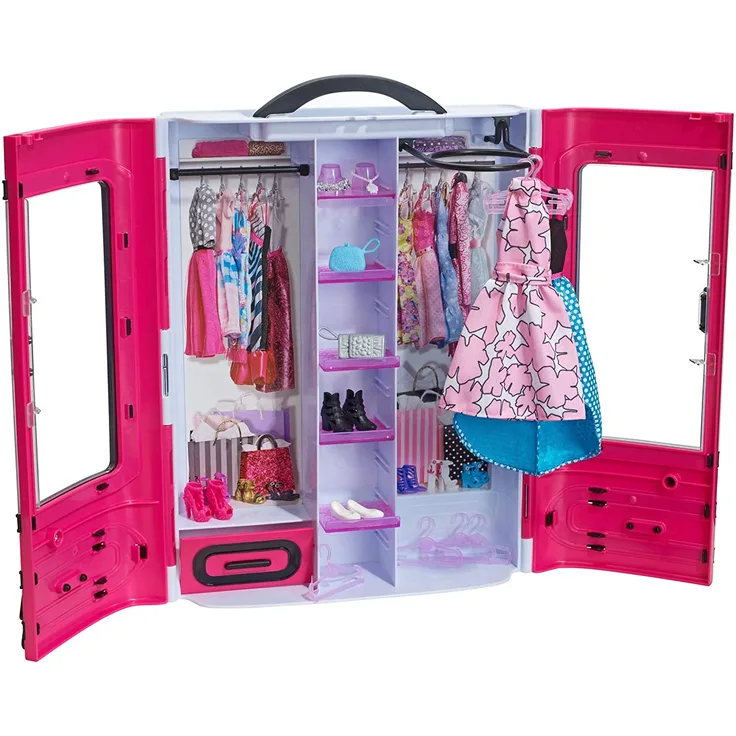 Barbie DMT57 - Kleiderschrank, Puppen Zubehör mit Kleidung und Accessoires, Mädchen Spielzeug ab 3 Jahren