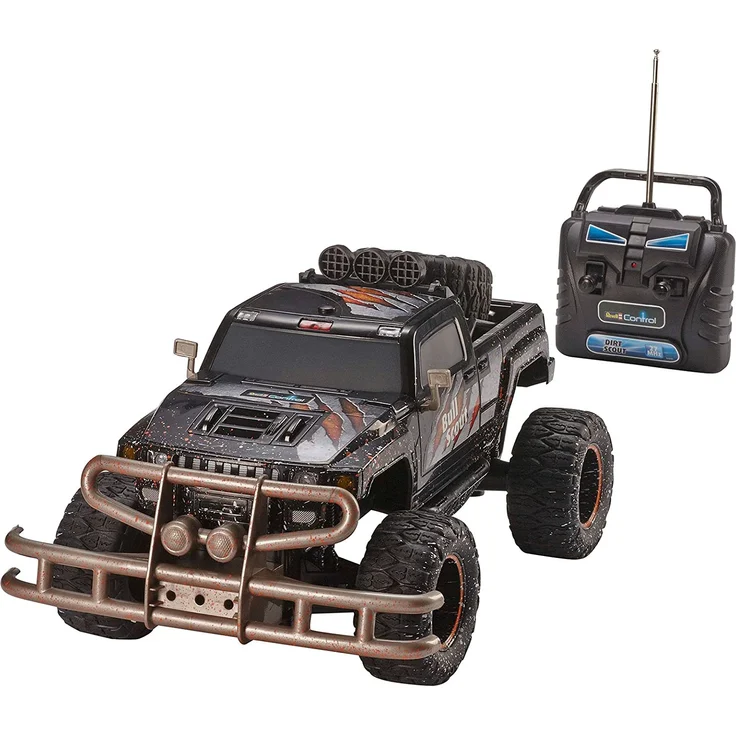 Revell Control RC Car - ferngesteuertes Auto mit 27 MHz Fernsteuerung, stabile Konstruktion, große Räder für gute Geländegängigkeit, LED-Beleuchtung, Batteriebetrieben - Buggy BULL SCOUT 24629 – Bild 5