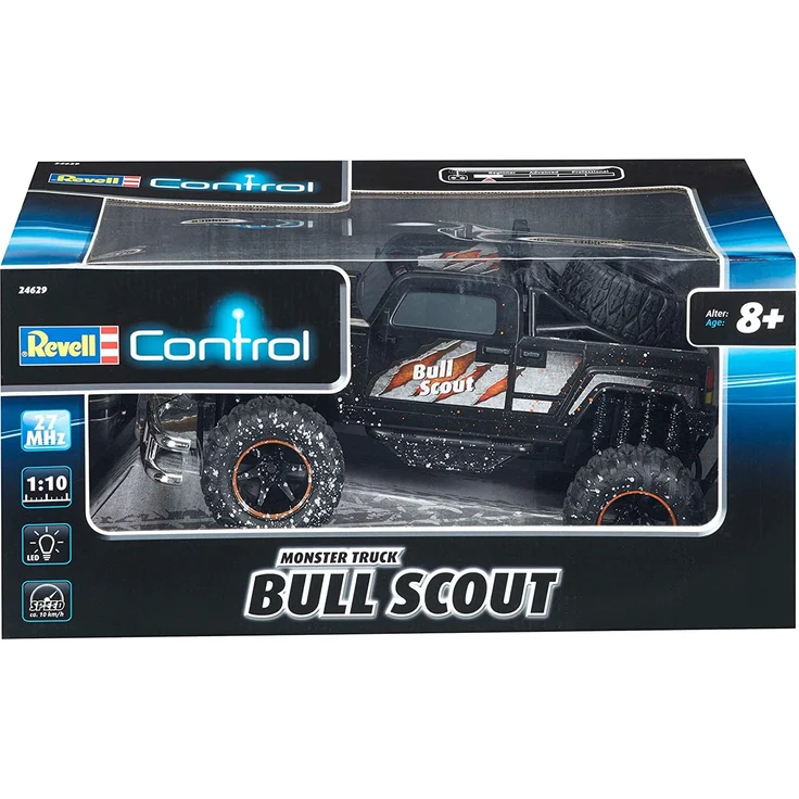Revell Control RC Car - ferngesteuertes Auto mit 27 MHz Fernsteuerung, stabile Konstruktion, große Räder für gute Geländegängigkeit, LED-Beleuchtung, Batteriebetrieben - Buggy BULL SCOUT 24629 – Bild 2