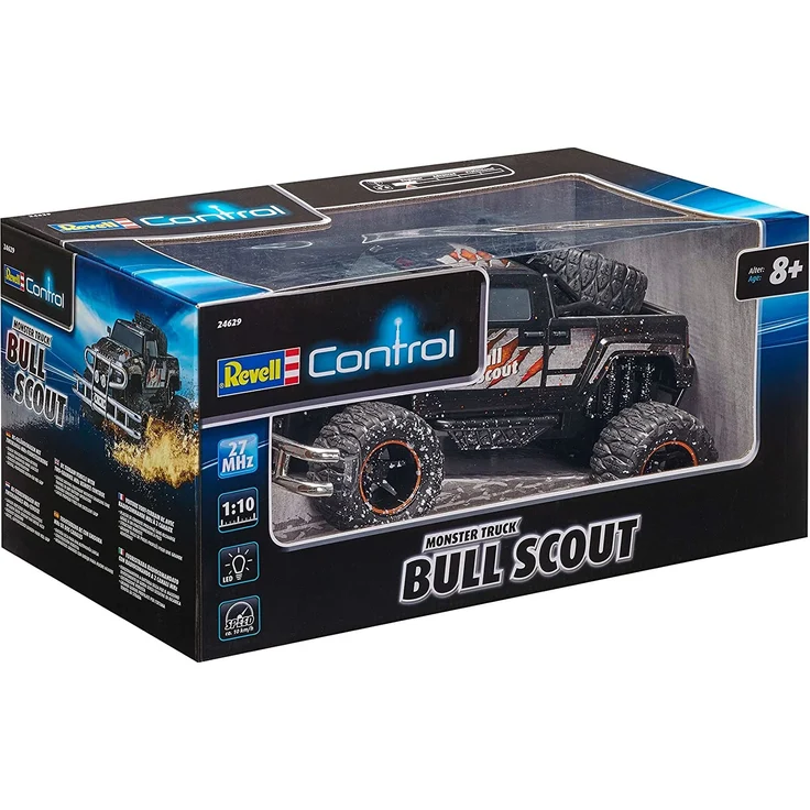 Revell Control RC Car - ferngesteuertes Auto mit 27 MHz Fernsteuerung, stabile Konstruktion, große Räder für gute Geländegängigkeit, LED-Beleuchtung, Batteriebetrieben - Buggy BULL SCOUT 24629 – Bild 7