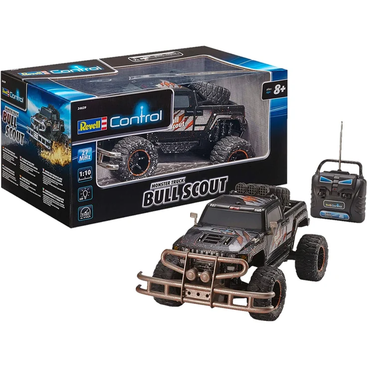 Revell Control RC Car - ferngesteuertes Auto mit 27 MHz Fernsteuerung, stabile Konstruktion, große Räder für gute Geländegängigkeit, LED-Beleuchtung, Batteriebetrieben - Buggy BULL SCOUT 24629 – Bild 1