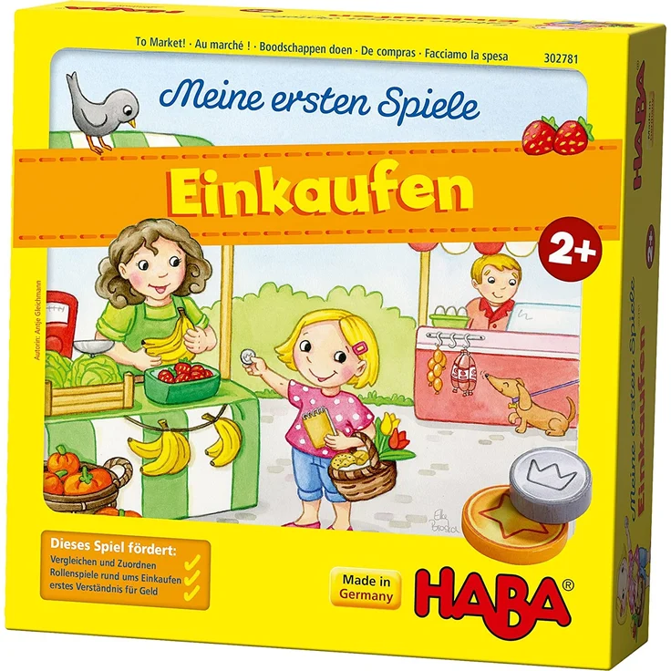 HABA 302781 – Meine ersten Spiele – Einkaufen, Spiel ab 2 Jahren mit 3D-Marktstand und Spielmaterial aus Holz – Bild 1