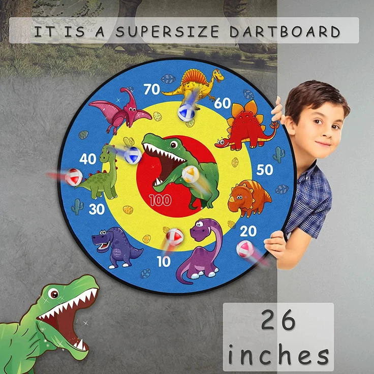 TOMYOU Dartscheibe für Kinder - 26 inches, Thema Dart Board mit 16 Bällen Kinder Brettspiele Toy, Oppelseitige Dinosaurier Safe Dart Game-Kinder Geschenk Outdoor Indoor Spiel Wahl, 66cm – Bild 2