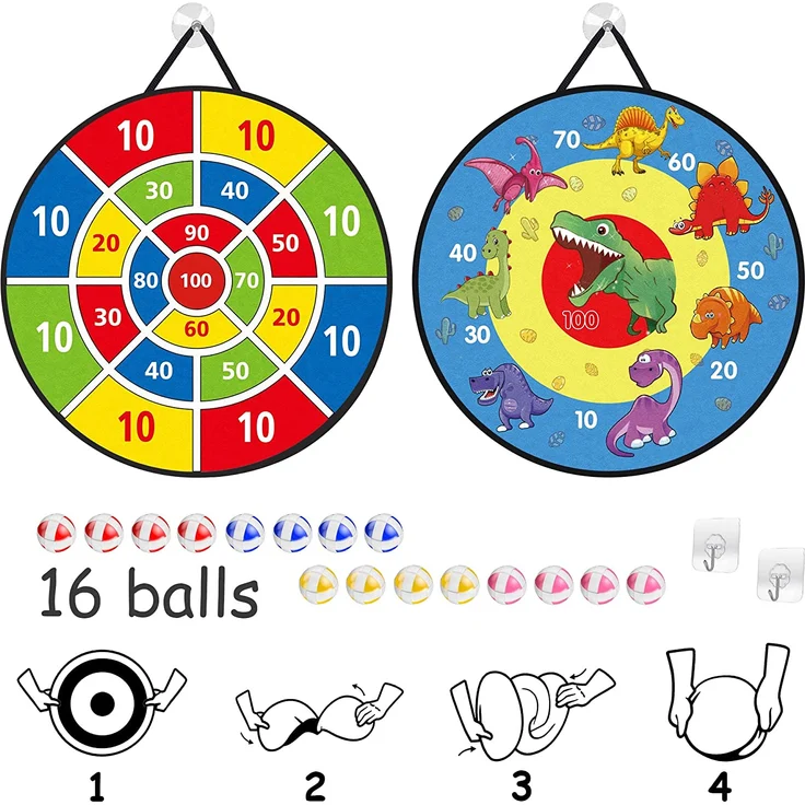 TOMYOU Dartscheibe für Kinder - 26 inches, Thema Dart Board mit 16 Bällen Kinder Brettspiele Toy, Oppelseitige Dinosaurier Safe Dart Game-Kinder Geschenk Outdoor Indoor Spiel Wahl, 66cm – Bild 4