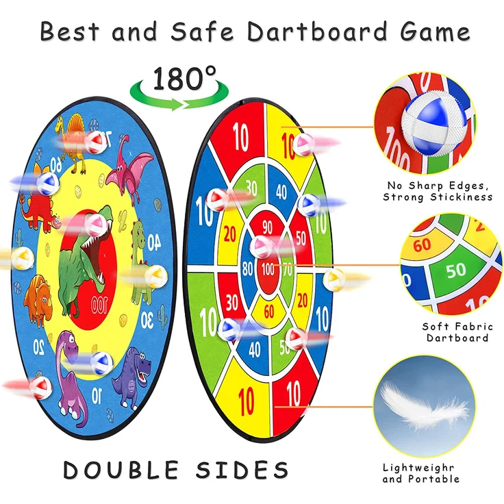 TOMYOU Dartscheibe für Kinder - 26 inches, Thema Dart Board mit 16 Bällen Kinder Brettspiele Toy, Oppelseitige Dinosaurier Safe Dart Game-Kinder Geschenk Outdoor Indoor Spiel Wahl, 66cm – Bild 3