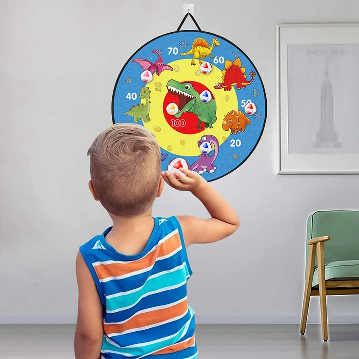 TOMYOU Dartscheibe für Kinder - 26 inches, Thema Dart Board mit 16 Bällen Kinder Brettspiele Toy, Oppelseitige Dinosaurier Safe Dart Game-Kinder Geschenk Outdoor Indoor Spiel Wahl, 66cm – Bild 6