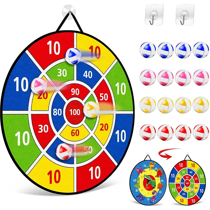 TOMYOU Dartscheibe für Kinder - 26 inches, Thema Dart Board mit 16 Bällen Kinder Brettspiele Toy, Oppelseitige Dinosaurier Safe Dart Game-Kinder Geschenk Outdoor Indoor Spiel Wahl, 66cm