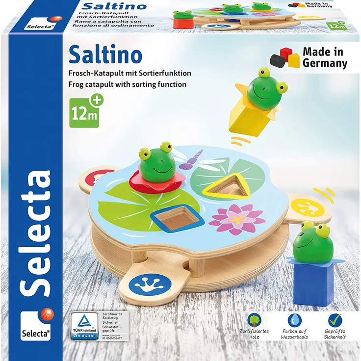 Selecta 62072 Saltino, Frosch-Katapult, Motorikspielzeug aus Holz