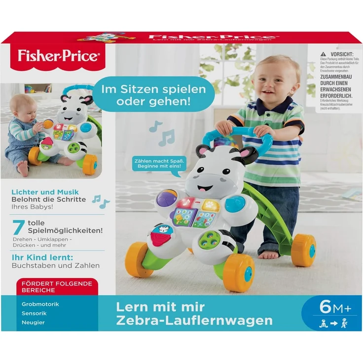 Fisher-Price DLD94 - Zebra Lauflernhilfe Lauflernwagen mit Musik und Lichtern lehrt Buchstaben und Zahlen, ab 6 Monaten deutschsprachig – Bild 9
