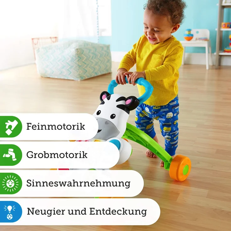 Fisher-Price DLD94 - Zebra Lauflernhilfe Lauflernwagen mit Musik und Lichtern lehrt Buchstaben und Zahlen, ab 6 Monaten deutschsprachig – Bild 7