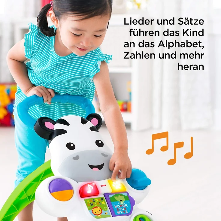 Fisher-Price DLD94 - Zebra Lauflernhilfe Lauflernwagen mit Musik und Lichtern lehrt Buchstaben und Zahlen, ab 6 Monaten deutschsprachig – Bild 6