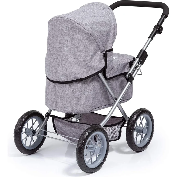Bayer Design 13010AA Puppenwagen Trendy, höhenverstellbar, zusammenklappbar, mit Tragetasche und Einkaufskorb, grau, mit Krone – Bild 4