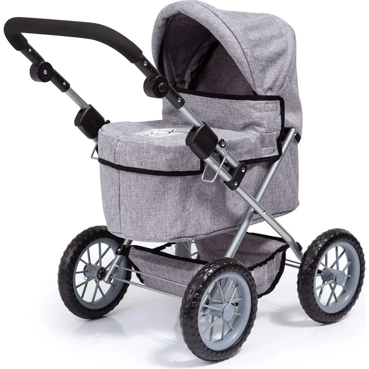 Bayer Design 13010AA Puppenwagen Trendy, höhenverstellbar, zusammenklappbar, mit Tragetasche und Einkaufskorb, grau, mit Krone – Bild 2