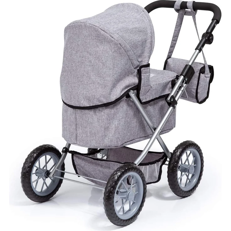 Bayer Design 13010AA Puppenwagen Trendy, höhenverstellbar, zusammenklappbar, mit Tragetasche und Einkaufskorb, grau, mit Krone – Bild 3