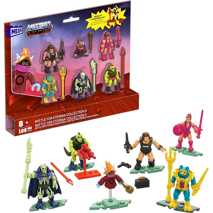 MEGA HHD15 - Masters of the Universe Bauspielzeug-Sammelfiguren Superhelden-Mikro-Aktionsfiguren und Zubehör, MOTU Kampf um Eternia Collection II