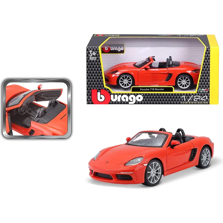 Bburago Porsche 718 Boxster: Modellauto im Maßstab 1:24, Türen zum Öffnen, 19 cm, orange (18-21087OR) – Bild 11