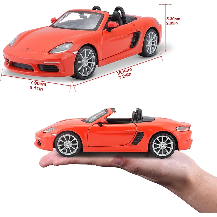 Bburago Porsche 718 Boxster: Modellauto im Maßstab 1:24, Türen zum Öffnen, 19 cm, orange (18-21087OR) – Bild 6