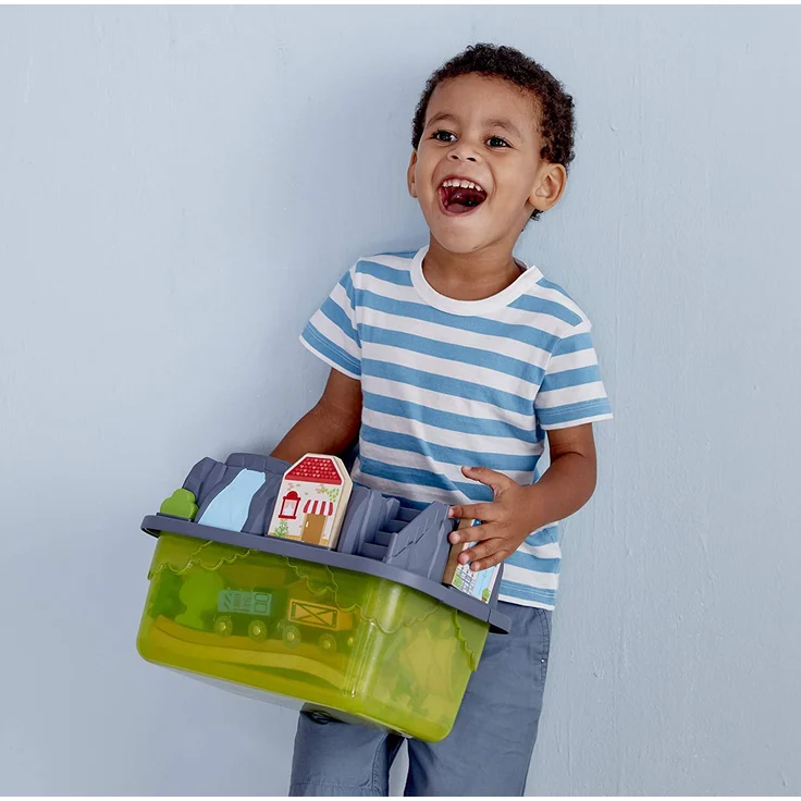 Hape E3764 'Eisenbahn-Baukasten-Set', ab 3 Jahren, 50-teilig, mit praktischer Aufbewahrungsbox - Preisvergleich – Bild 4