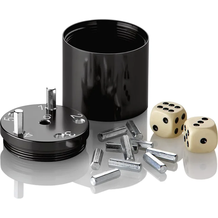 BestSaller 3003 'SUPER SIX' Aluminum 'Sonder Edition', 36 Spielstäbchen & 2 Würfel, schwarz (1 Stück)