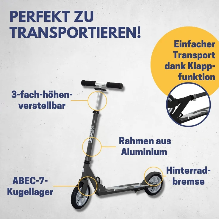 Best Sporting Air Scooter 205er Rolle, Tretroller mit großer Trittfläche und Klapp-Ständer in der Farbe schwarz – Bild 3