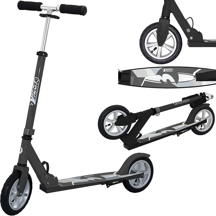 Best Sporting Air Scooter 205er Rolle, Tretroller mit großer Trittfläche und Klapp-Ständer in der Farbe schwarz – Bild 1