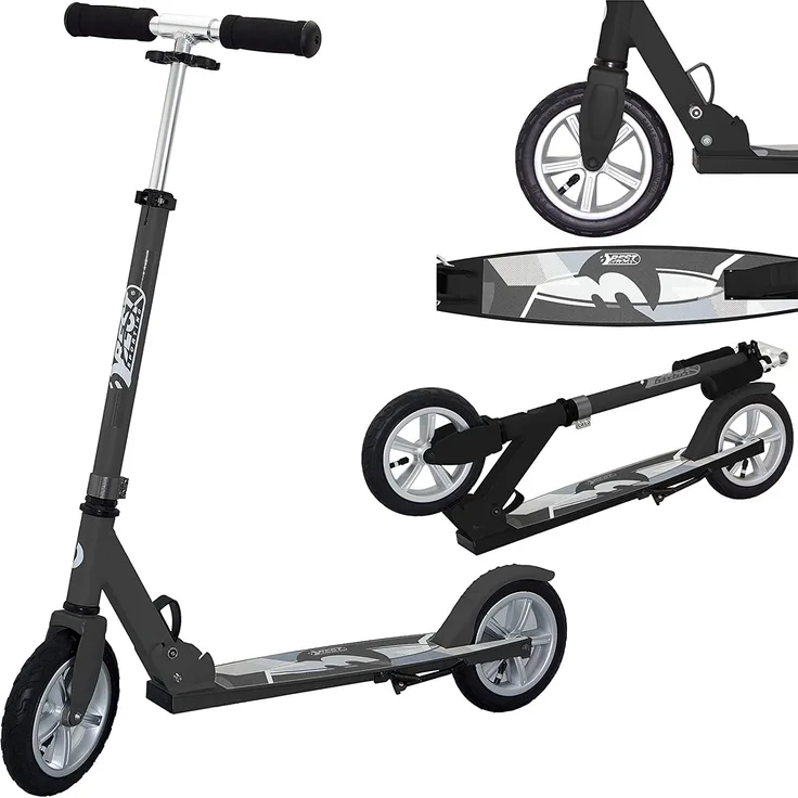 Best Sporting Air Scooter 205er Rolle, Tretroller mit großer Trittfläche und Klapp-Ständer in der Farbe schwarz