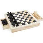 Small Foot 11208 3 in 1 Schach, Dame & Mühle, hochwertige Ausführung aus Holz, Spiele-Klassiker in einem Set mit 56 Spielfiguren, Ideal zum Mitnehmen, Für Kinder ab 6 Jahren Spielzeug, Mehrfarbig