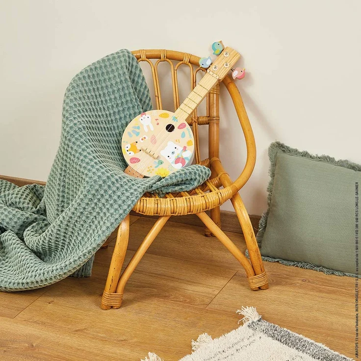 Janod - Pure Banjo - Holz Musikinstrument für Kinder mit Hübschen Illustrationen - Stimmschlüssel in Vogelform - 3 Ersatzsaiten - Farben auf Wasserbasis - Ab 3 Jahren, J05160 – Bild 3