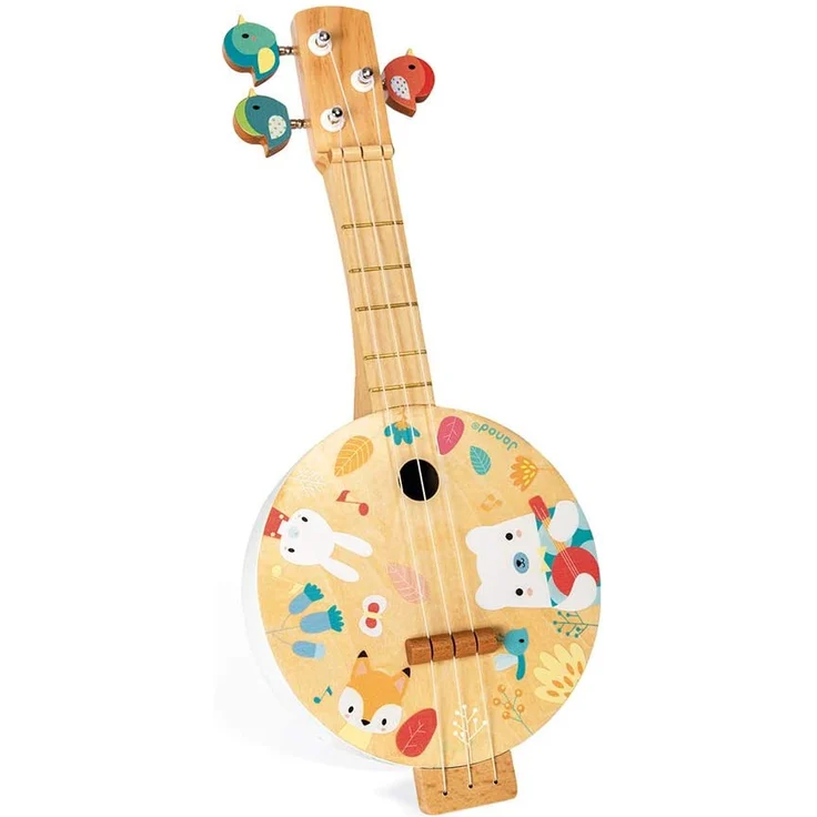 Janod - Pure Banjo - Holz Musikinstrument für Kinder mit Hübschen Illustrationen - Stimmschlüssel in Vogelform - 3 Ersatzsaiten - Farben auf Wasserbasis - Ab 3 Jahren, J05160 – Bild 2