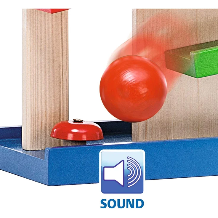 Eichhorn Kugelbahn-Haus, 4-teilig, bunte Rollbahn aus Holz mit Glocke und drei Kugeln Lindenholz, Motorikspielzeug für Kinder ab 1 Jahr, Größe: 25 x 34 cm – Bild 7