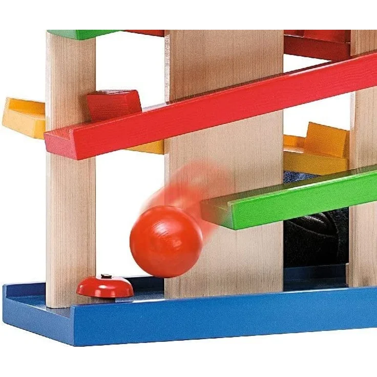 Eichhorn Kugelbahn-Haus, 4-teilig, bunte Rollbahn aus Holz mit Glocke und drei Kugeln Lindenholz, Motorikspielzeug für Kinder ab 1 Jahr, Größe: 25 x 34 cm – Bild 14