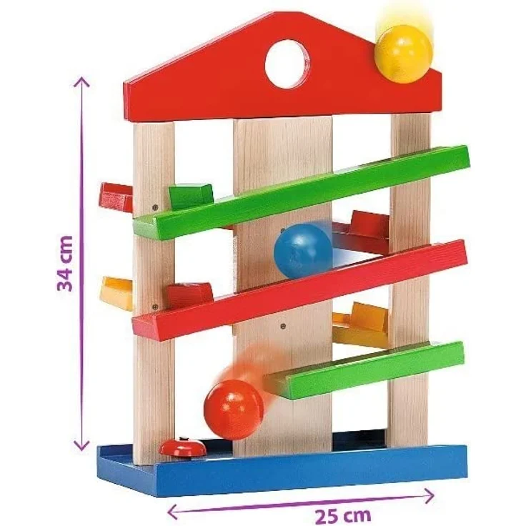 Eichhorn Kugelbahn-Haus, 4-teilig, bunte Rollbahn aus Holz mit Glocke und drei Kugeln Lindenholz, Motorikspielzeug für Kinder ab 1 Jahr, Größe: 25 x 34 cm – Bild 15