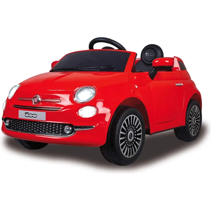 Jamara 460442 Ride-on FIAT 500 12V-2 Leistungsstarke Antriebsmotoren und Akku für Lange Fahrzeit, Licht EIN/aus, LED-Scheinwerfer, Rücklicht, Speicherkarten-Slot, AUX-/ USB-Anschluss, Hupe, rot