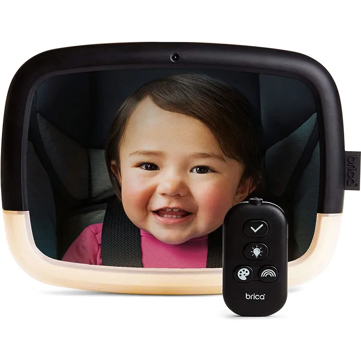Munchkin Brica Nachtlicht „Baby In-Sight“ verstellbarer Innenspiegel für das Auto, crash-getestet und bruchsicher, schwarz