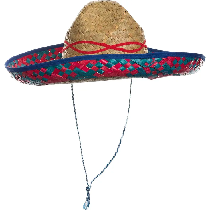 Brandsseller Sombrero Mexikohut Strohhut Partyhut Sonnenhut Strandhut Rot/Blau/Natur