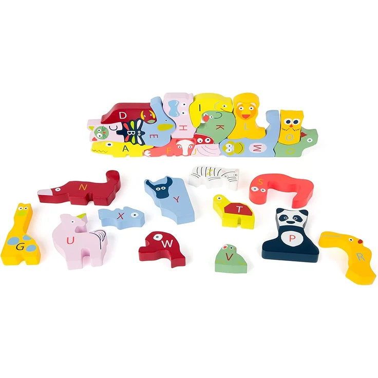 Small Foot Design 10869 ABC-Puzzle bestehend aus 26 Holztierchen, mit Buchstaben und bunten Gesichtern Bedruckt, tolles Lernspielzeug für Vorschulkinder, geeignet ab 3 Jahren – Bild 3