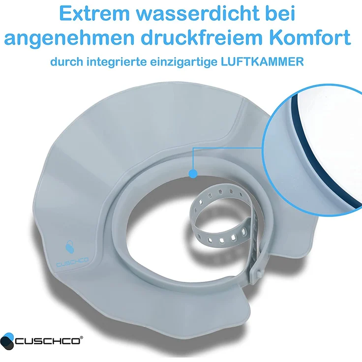 CUSCHCO® Duschhaube Kinder - Blau - Extrem wasserdicht bei angenehmen Komfort - Haarwaschhilfe Kinder mit extra leichter Verschlusstechnik – Bild 3