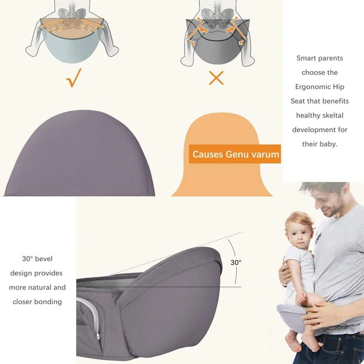 Viedouce Baby Hüftsitz Ergonomische mit Sicherheitsgurt Schutz,Reine Baumwolle Leicht und atmungsaktiv,Ergonomischer Leichte Taille Hocker Baby Hüftsitz für 4-36 Monate (Dunkelgrau) – Bild 6