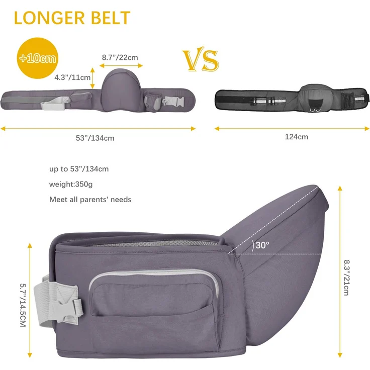 Viedouce Baby Hüftsitz Ergonomische mit Sicherheitsgurt Schutz,Reine Baumwolle Leicht und atmungsaktiv,Ergonomischer Leichte Taille Hocker Baby Hüftsitz für 4-36 Monate (Dunkelgrau) – Bild 7