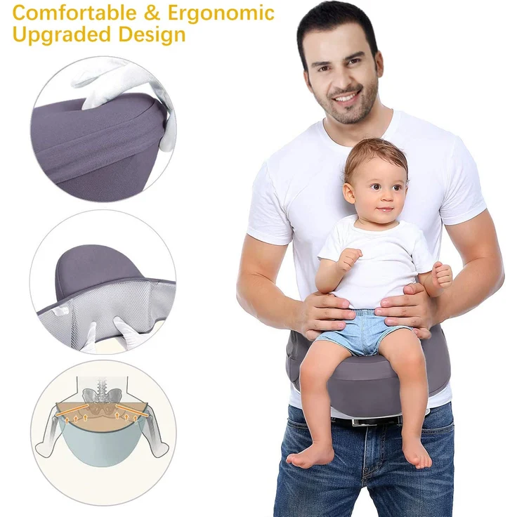 Viedouce Baby Hüftsitz Ergonomische mit Sicherheitsgurt Schutz,Reine Baumwolle Leicht und atmungsaktiv,Ergonomischer Leichte Taille Hocker Baby Hüftsitz für 4-36 Monate (Dunkelgrau) – Bild 3